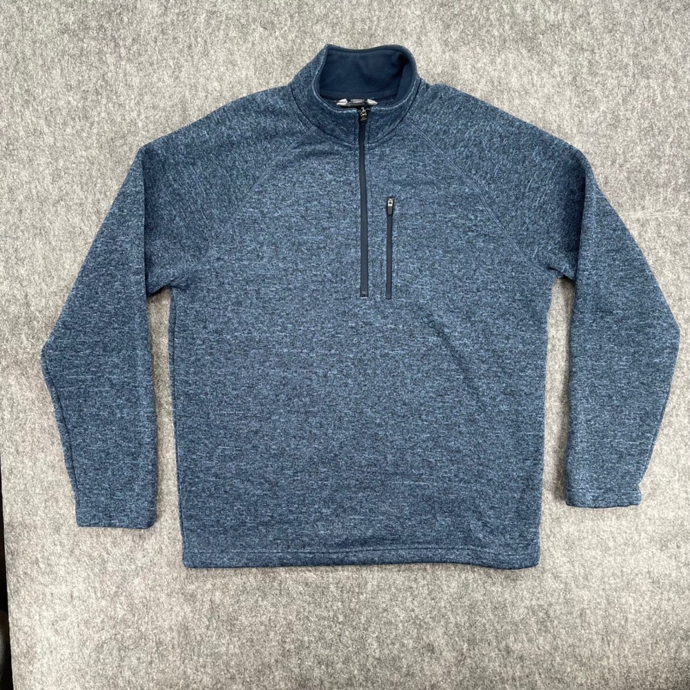Eddie Bauer Sweater Mens Large Blue 1/4 Zip Fleece Pullover Mock Neck